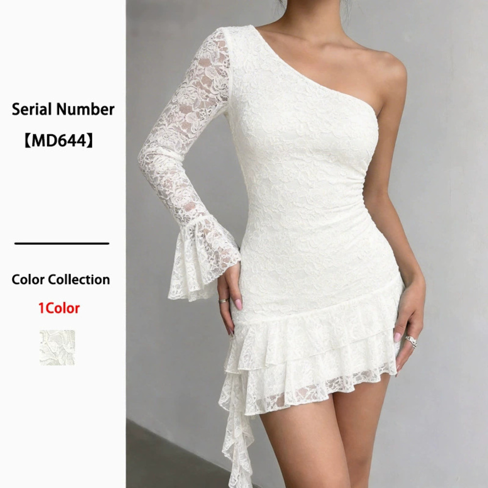 ZARA Summer Elegant Lace One Shoulder Slim Fit Party Mini Dress Sexy